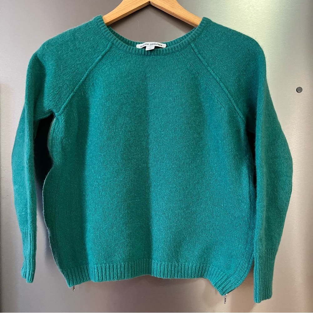 Autumn Cashmere Sweater 100% Pure Cashmere Green Cashmere Pullover Side Zips M